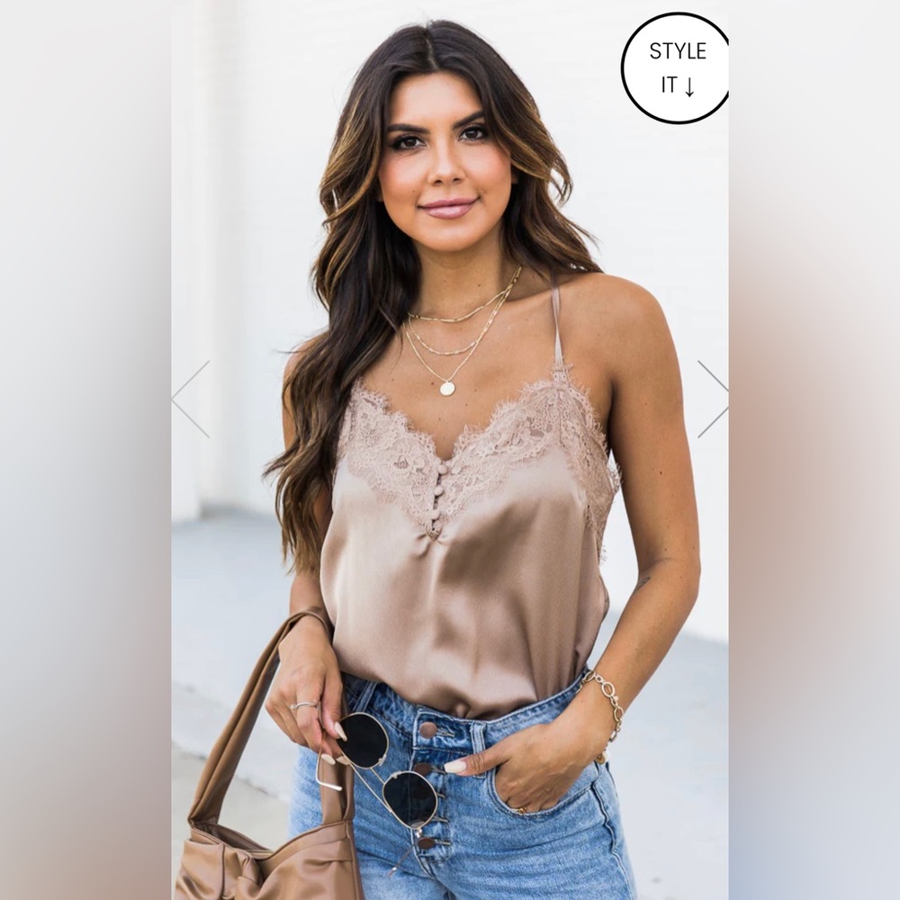 CAPTIVATING STYLE TAUPE LACE CAMI BODYSUIT